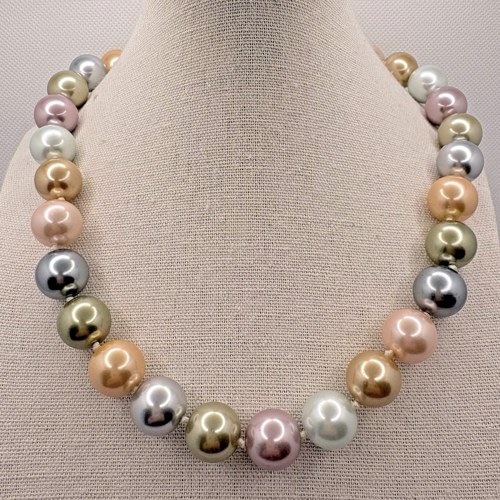 Vintage KJL Kenneth Jay Lane Pastel Faux Pearl Necklace 2009 Knotted Multicolor